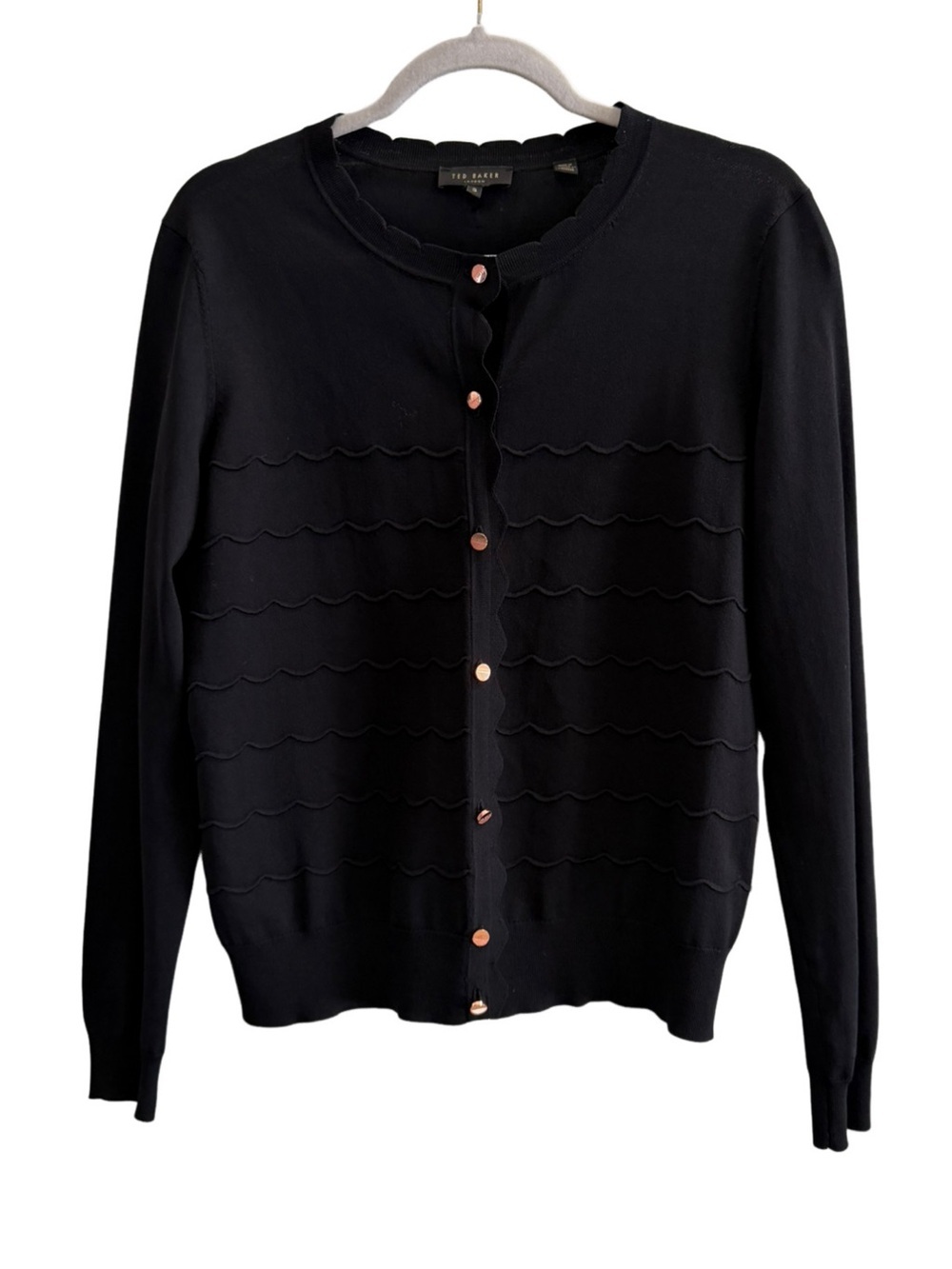 TED BAKER London Scalloped Button Cardigan Black Size 3 - Size 8-10 USA
